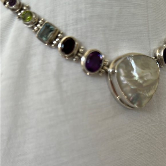 925 Silver real Gems amethyst, Garnet, Topaz, Tourmaline, seashells necklace - Picture 6 of 10